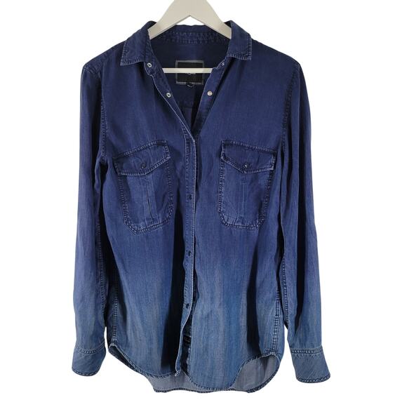 Rails Button Down Shirt Women's XS Ombre Dark Blue Wash Chambray Denim - Picture 1 of 12
